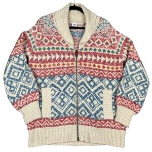 Cabi Colorful Cozy Chic Highlands Fair Isle Zip Up Cardigan Sweater #3847 Sz M